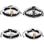 2PCS/Set Couple His Hers Lover Bracelets Sets Women Men's Distance Black White Beads
