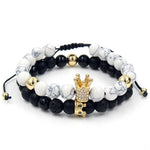 2PCS/Set Couple His Hers Lover Bracelets Sets Women Men's Distance Black White Beads