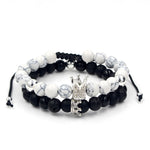 2PCS/Set Couple His Hers Lover Bracelets Sets Women Men's Distance Black White Beads