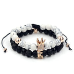 2PCS/Set Couple His Hers Lover Bracelets Sets Women Men's Distance Black White Beads