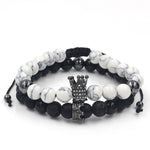 2PCS/Set Couple His Hers Lover Bracelets Sets Women Men's Distance Black White Beads