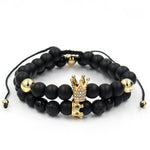 2PCS/Set Couple His Hers Lover Bracelets Sets Women Men's Distance Black White Beads