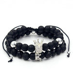2PCS/Set Couple His Hers Lover Bracelets Sets Women Men's Distance Black White Beads
