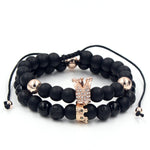 2PCS/Set Couple His Hers Lover Bracelets Sets Women Men's Distance Black White Beads