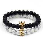 2PCS/Set Couple His Hers Lover Bracelets Sets Women Men's Distance Black White Beads