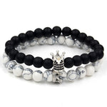 2PCS/Set Couple His Hers Lover Bracelets Sets Women Men's Distance Black White Beads