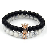 2PCS/Set Couple His Hers Lover Bracelets Sets Women Men's Distance Black White Beads