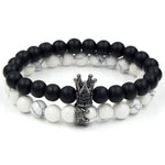 2PCS/Set Couple His Hers Lover Bracelets Sets Women Men's Distance Black White Beads