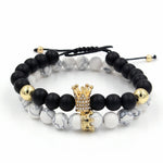 2PCS/Set Couple His Hers Lover Bracelets Sets Women Men's Distance Black White Beads