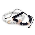 2PCS/Set Couple His Hers Lover Bracelets Sets Women Men's Distance Black White Beads