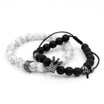 2PCS/Set Couple His Hers Lover Bracelets Sets Women Men's Distance Black White Beads
