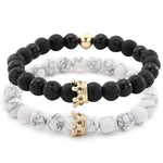 2PCS/Set Couple His Hers Lover Bracelets Sets Women Men's Distance Black White Beads