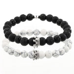 2PCS/Set Couple His Hers Lover Bracelets Sets Women Men's Distance Black White Beads