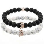 2PCS/Set Couple His Hers Lover Bracelets Sets Women Men's Distance Black White Beads