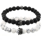 2PCS/Set Couple His Hers Lover Bracelets Sets Women Men's Distance Black White Beads
