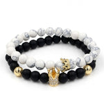 2PCS/Set Couple His Hers Lover Bracelets Sets Women Men's Distance Black White Beads