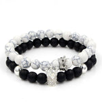 2PCS/Set Couple His Hers Lover Bracelets Sets Women Men's Distance Black White Beads