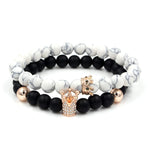 2PCS/Set Couple His Hers Lover Bracelets Sets Women Men's Distance Black White Beads