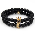 2PCS/Set Couple His Hers Lover Bracelets Sets Women Men's Distance Black White Beads